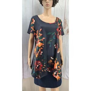 Nandashe Women 2XL Rayon Tunic Top Pullover Short Sleeve Scoop Neck Hi-Lo Hem